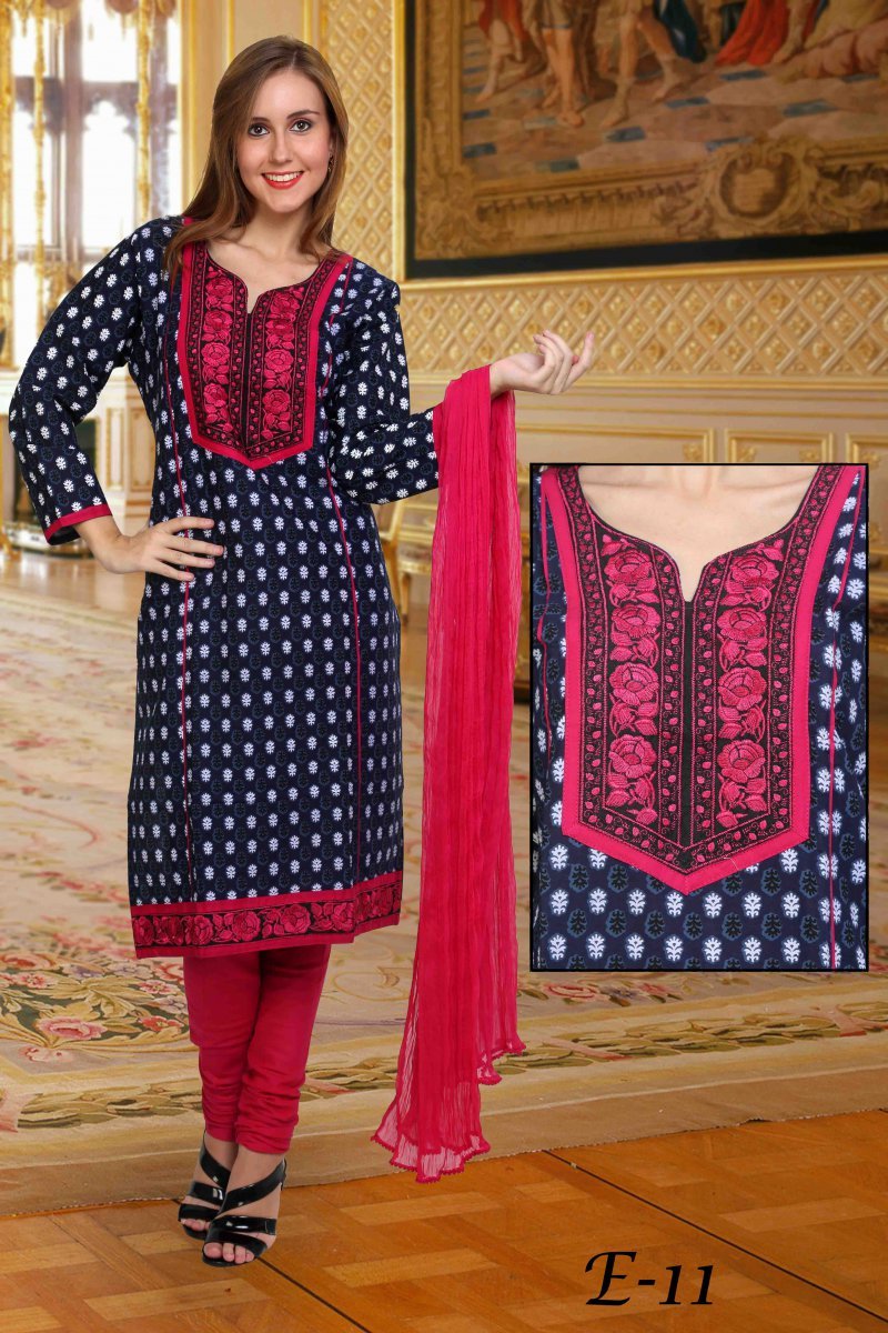 New Launch Kurti - Cotton Blend, 44 Inches, Blue | Stylish Design, Comfortable Fabric, Elegant Look, Perfect Fit, Trendy Style, V-neck, Printed Pattern, Three Quarter Sleeves