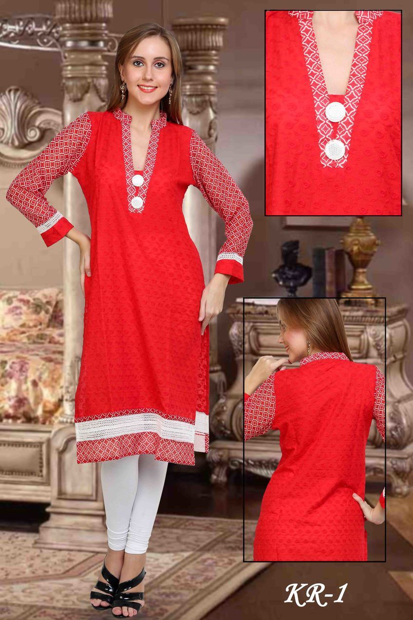 New Launch Kurti - Cotton Blend, 44 Inches, Blue | Stylish Design, Comfortable Fabric, Elegant Look, Perfect Fit, Trendy Style, V-neck, Printed Pattern, Three Quarter Sleeves