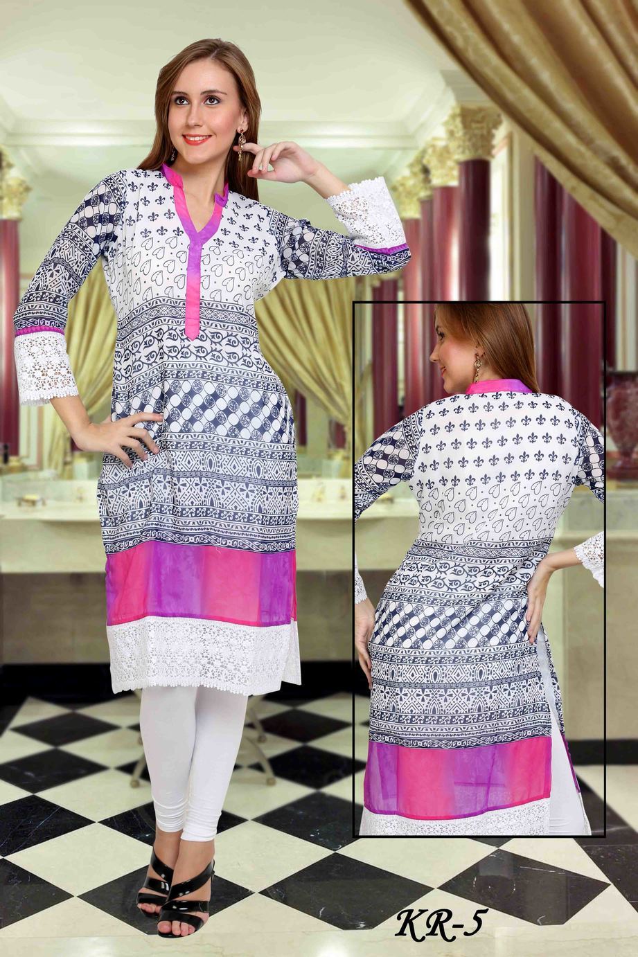 New Launch Kurti - Cotton Blend, 44 Inches, Blue | Stylish Design, Comfortable Fabric, Elegant Look, Perfect Fit, Trendy Style, V-neck, Printed Pattern, Three Quarter Sleeves