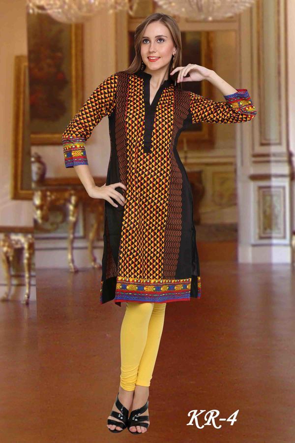 New Launch Kurti - Cotton Blend, 44 Inches, Blue | Stylish Design, Comfortable Fabric, Elegant Look, Perfect Fit, Trendy Style, V-neck, Printed Pattern, Three Quarter Sleeves