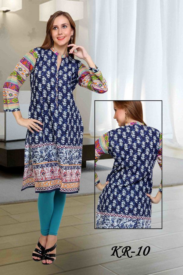 New Launch Kurti - Cotton Blend, 44 Inches, Blue | Stylish Design, Comfortable Fabric, Elegant Look, Perfect Fit, Trendy Style, V-neck, Printed Pattern, Three Quarter Sleeves