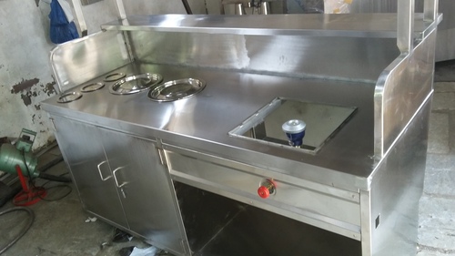 Pav Bhaji Counter - Stainless Steel, 4 Feet Height, Polished Gray Finish | Durable Metal Design