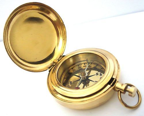 Brass push button direction pocket compass