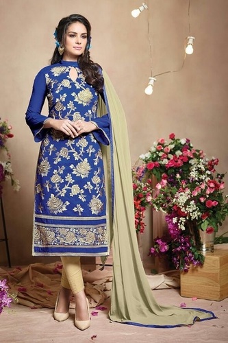 Blue Lovely Pure Chanderi Suit