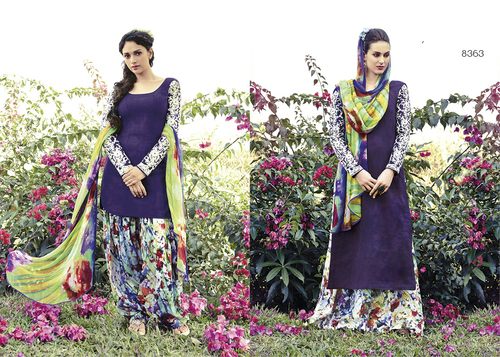 Fancy purple cotton punjabi daily wear suit