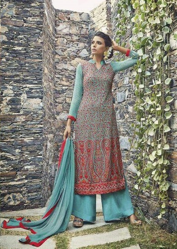 Unstitched Salwar Kameez - Pure Georgette Top, Santoon Bottom & Inner, Bemberg Dupatta | Heavy Embroidery, Customized Size Up to 42