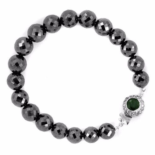 14 K व्हाइट गोल्ड अकवार के साथ ब्लैक डायमंड ब्रेसलेट