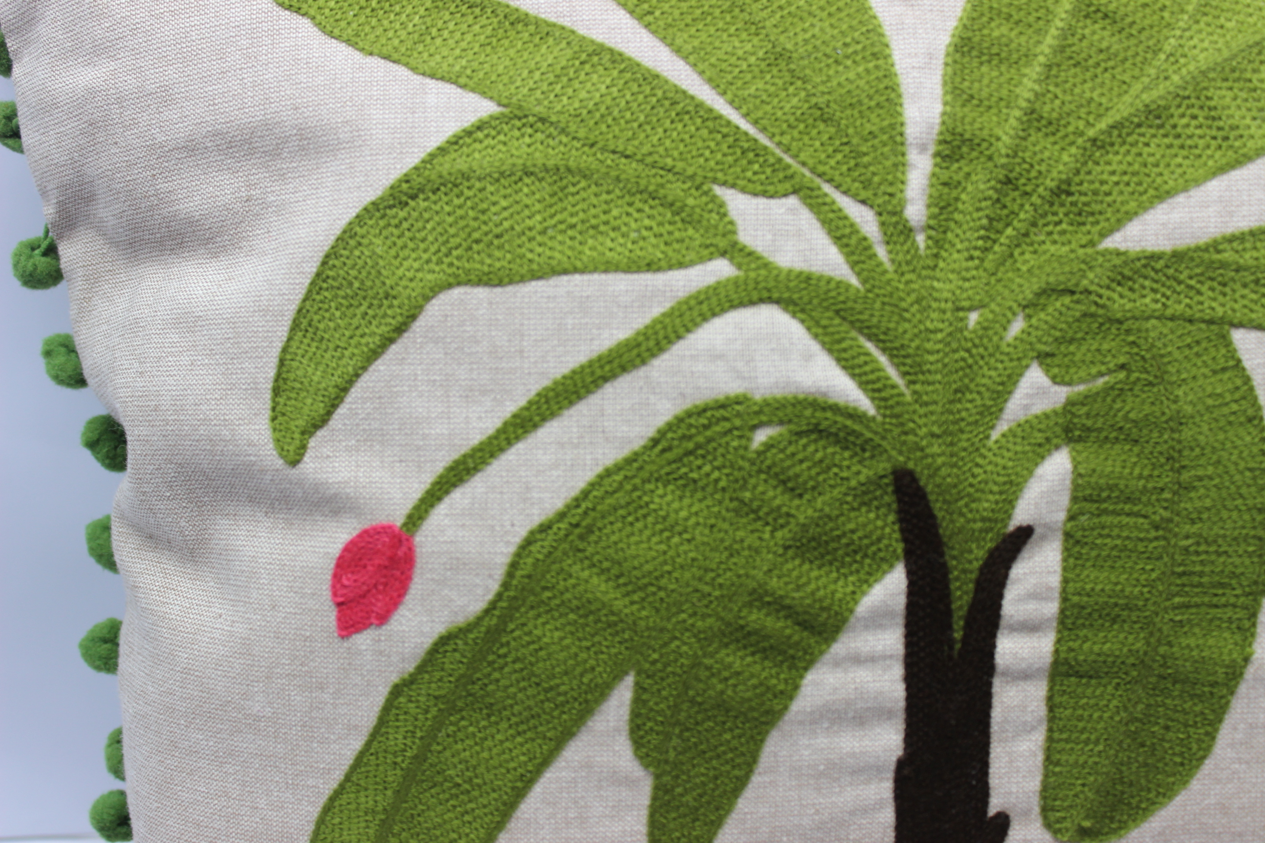 Palm Tree Art Image Embroidered Cotton Cushion