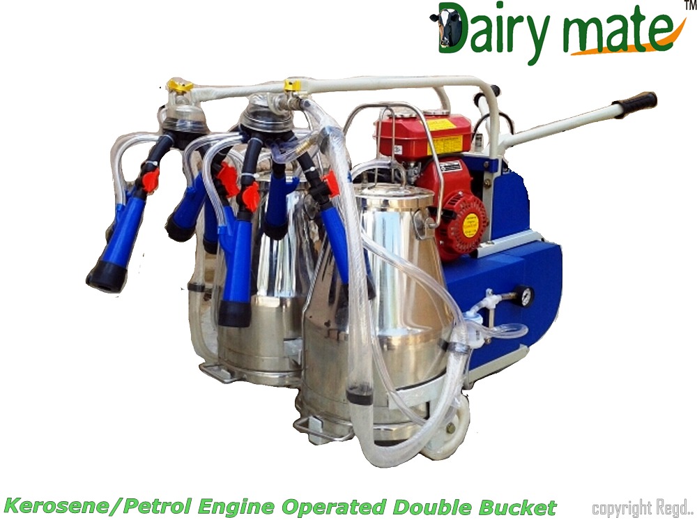 Stainless Steel Engine Operated Double Bucket Milking Machine