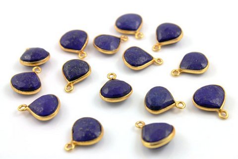 Lapis Lazuli Gemstone Connector - Natural Aa Quality, 925 Sterling Silver With 2 Micron Vermeil, Heart Shape, 5-10 Grams, Faceted Cut