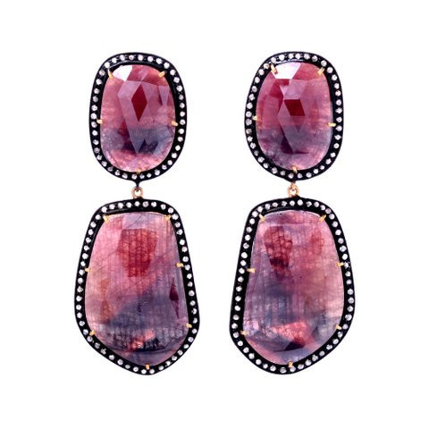 Ruby & Diamond Victorian Drop Earrings - 925 Sterling Silver, AA Natural Gemstone, Gift for Wedding and Anniversary