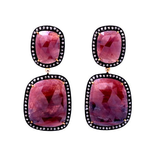 Diamond & Ruby Gemstone Victorian Earring Gender: Women