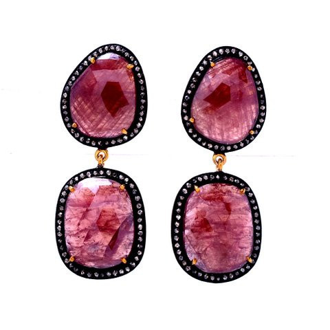 Diamond & Ruby Gemstone Victorian Earring Gender: Women