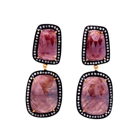 Diamond & Ruby Gemstone Victorian Earring Gender: Women