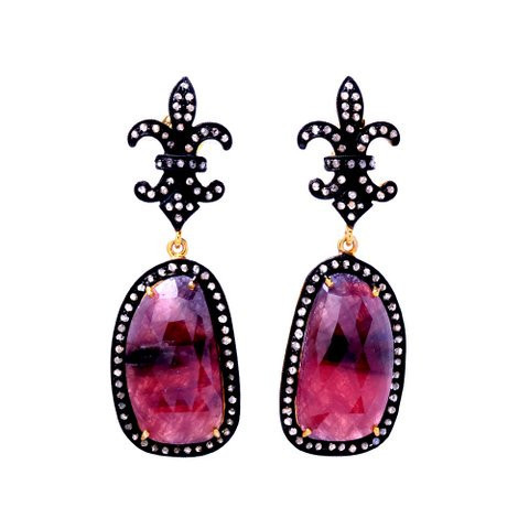 Diamond & Ruby Gemstone Victorian Earring Gender: Women