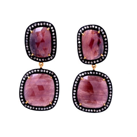 Diamond & Ruby Gemstone Victorian Earring Gender: Women