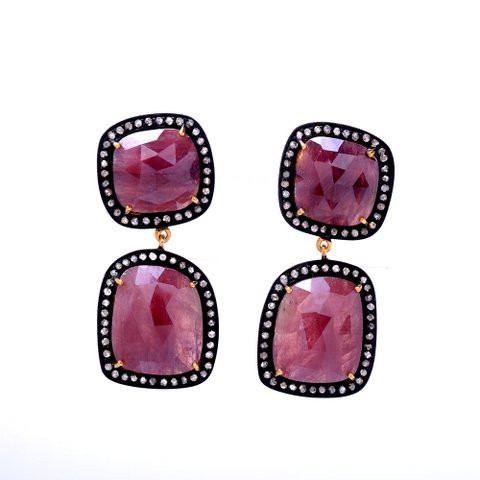 Diamond & Ruby Gemstone Victorian Earring Gender: Women