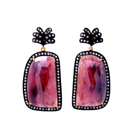 Diamond & Ruby Gemstone Victorian Earring Gender: Women