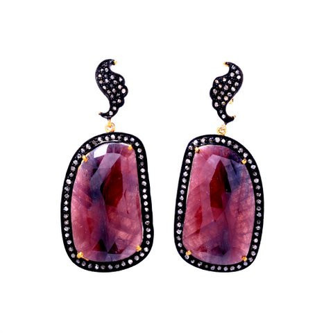 Diamond & Ruby Faceted Drop Earrings - 925 Sterling Silver, Natural AA Quality Gemstones for Women | Perfect for Anniversary, Engagement, Gift, and Party Occasions
