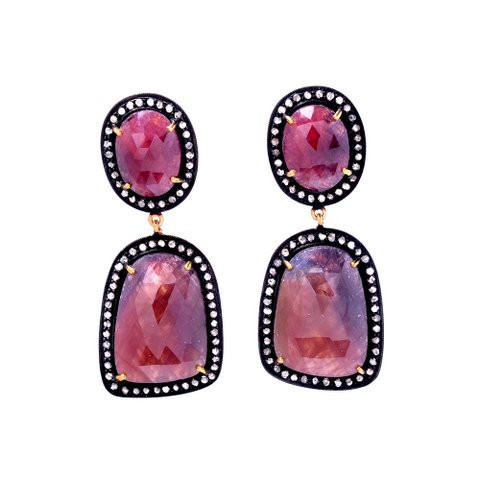 Diamond & Ruby Gemstone Victorian Earring Gender: Women