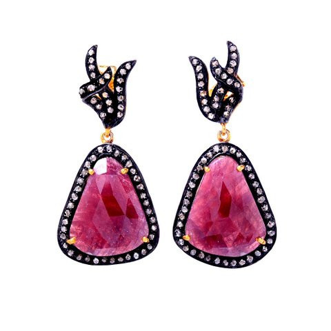 Diamond & Ruby Gemstone Victorian Earring Gender: Women