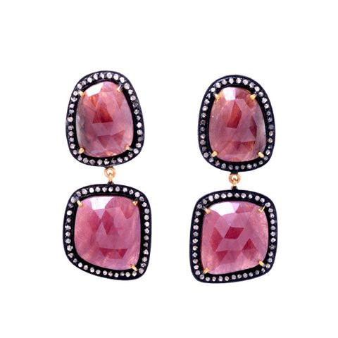 Ruby & Diamond Drop Earrings - 925 Sterling Silver, AA Natural Gemstones, Faceted Cut | Elegant Jewelry for Anniversary, Engagement, and Parties