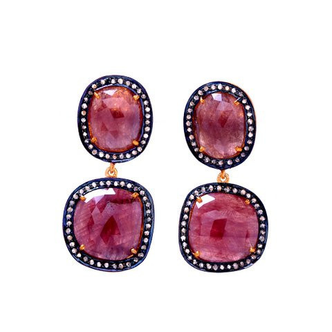 Diamond & Ruby Gemstone Victorian Earring Gender: Women
