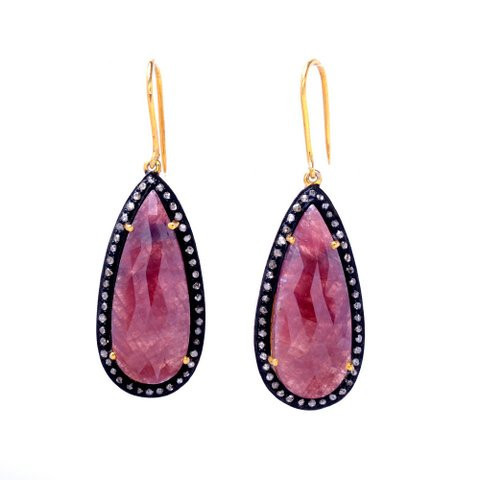 Diamond & Ruby Gemstone Victorian Earring Gender: Women