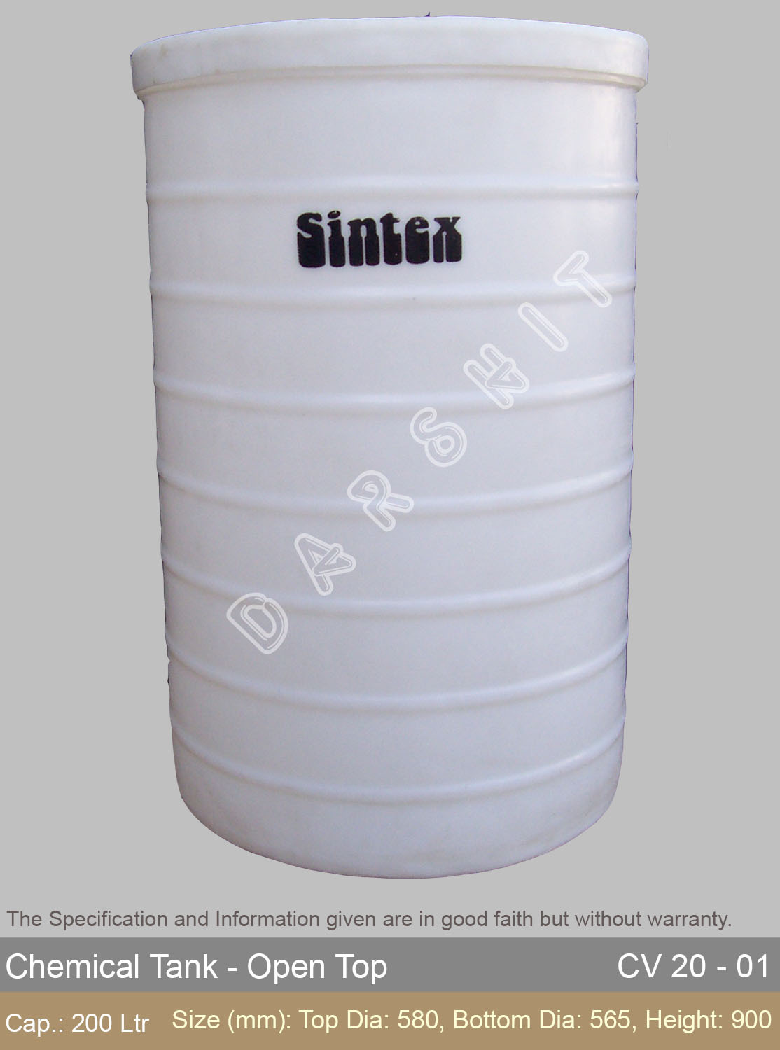 Plastic Sintex Open Top Chemical Storage Tank