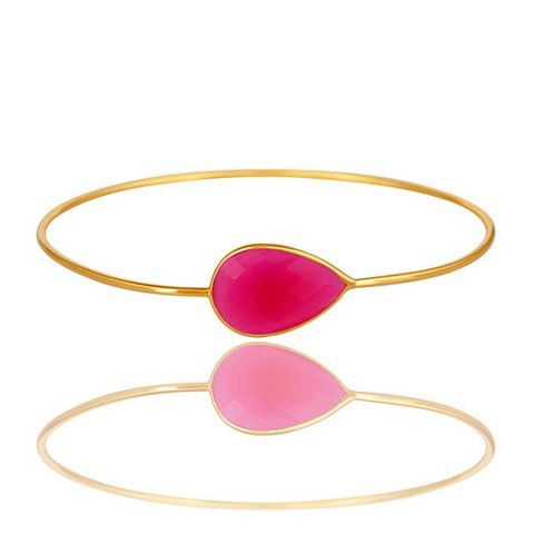 Fuchsia Chalcedony Bangle - 925 Sterling Silver Vermeil with Faceted Pear Shape, AAA Quality | Ethnic Style, Ideal for Anniversary, Engagement, Gifts, Parties, Weddings