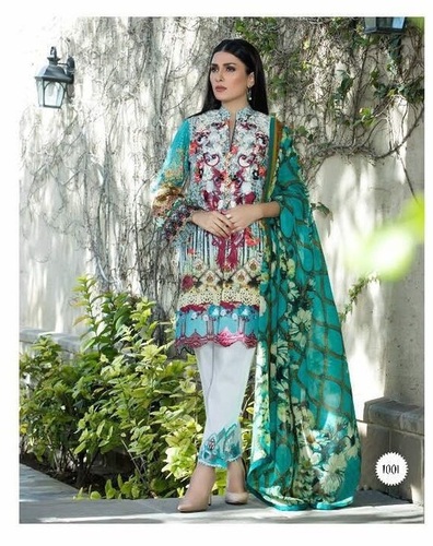 Women Wear Cotton Suits - Cambric Cotton Print Top, Semi Loan Bottom, Chiffon Dupatta | Customized Size Up to 42, Embroidered Patch Work