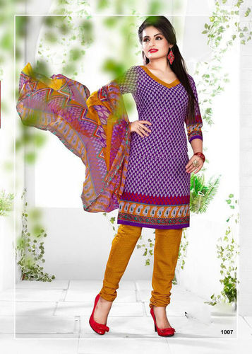 Georgette Salwar Kameez - Leon Georgette Top, Santoon Bottom, Silver Chiffon Dupatta | Printed Work, Unstitched, Customizable up to Size 42