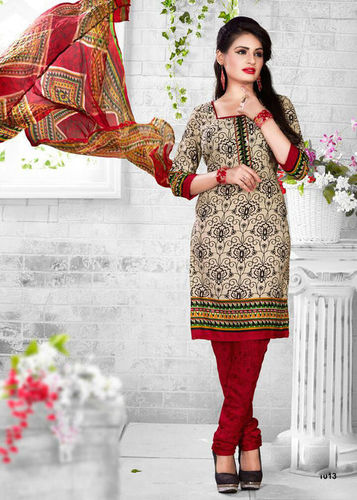 Daily Wear Churidar Suits - Leon Georgette Top, Santoon Bottom, Silver Chiffon Dupatta | Printed Work, Customized Size Up to 42