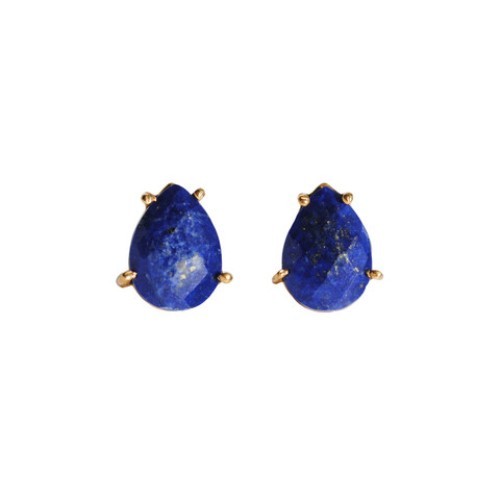 Lapis Lazuli Gemstone Stud Earrings - Aa Natural Pear-shaped Faceted Design | 925 Sterling Silver Vermeil, Gold Over Silver