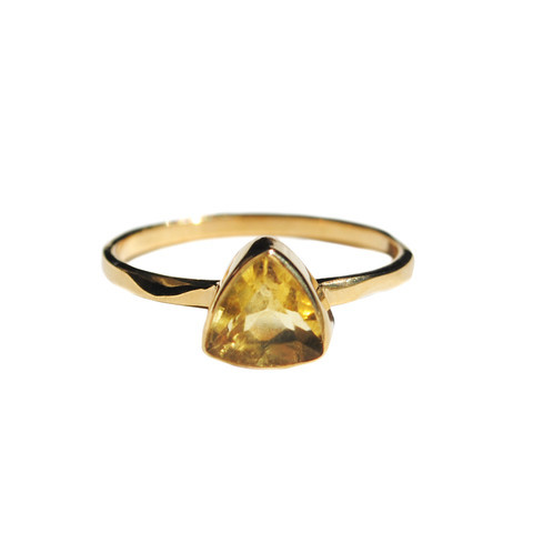Citrine Gemstone Ring - 925 Sterling Silver Vermeil, 2 Micron Faceted Trillion AA Quality Stone, Weight 17-20 Grams