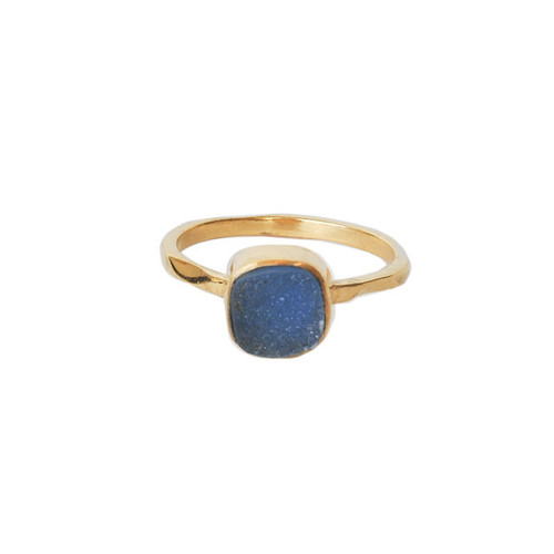 Druzy Gemstone Ring - AAA Cushion Cut Faceted, 925 Sterling Silver Vermeil with Yellow Gold, 17-20 Grams Weight
