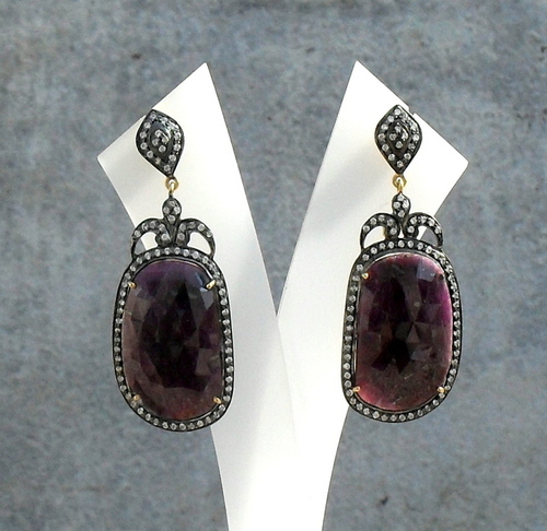 Ruby & Diamond Drop Earrings - Natural 925 Sterling Silver, Faceted Design for Women | Elegant Jewelry for Anniversary, Engagement, Party, Wedding