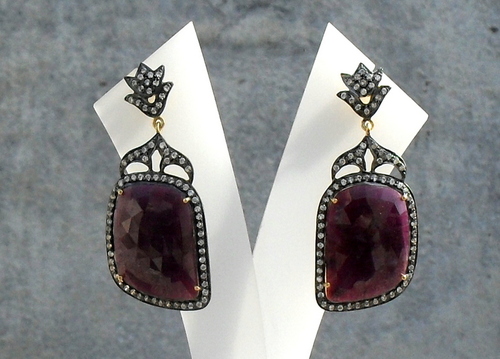 Ruby & Diamond - Natural Faceted Drop Earrings in 925 Sterling Silver | AAAGemstone Quality, Perfect for Anniversary, Engagement, Party, Wedding