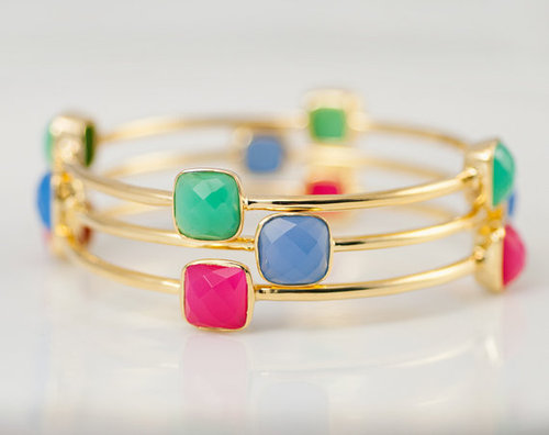 Fashion Fuchsia Chalcedony & Blue Chalcedony & Green Onyx Gemstone Bangle