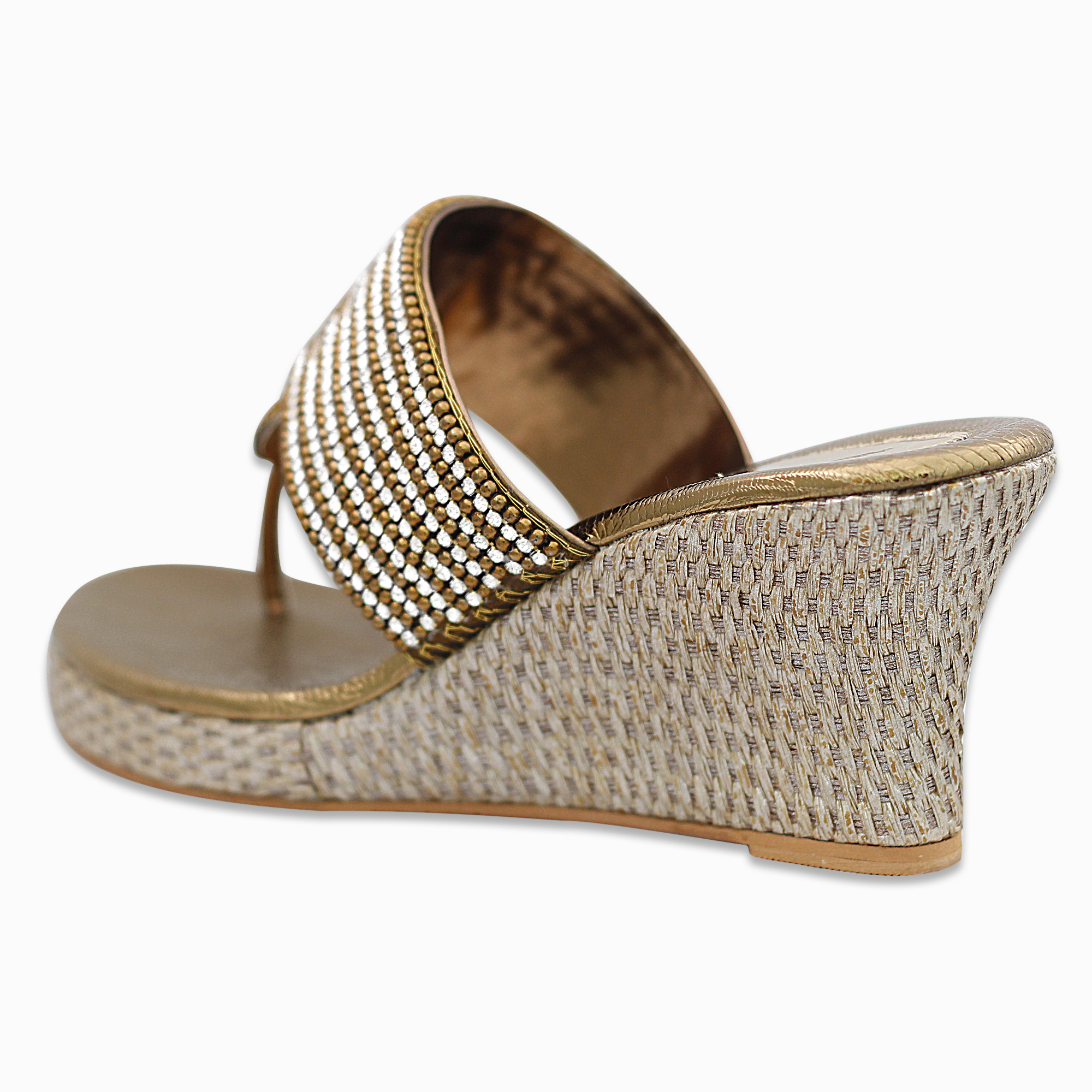 Handmade Designer Golden Sandal With Crystal