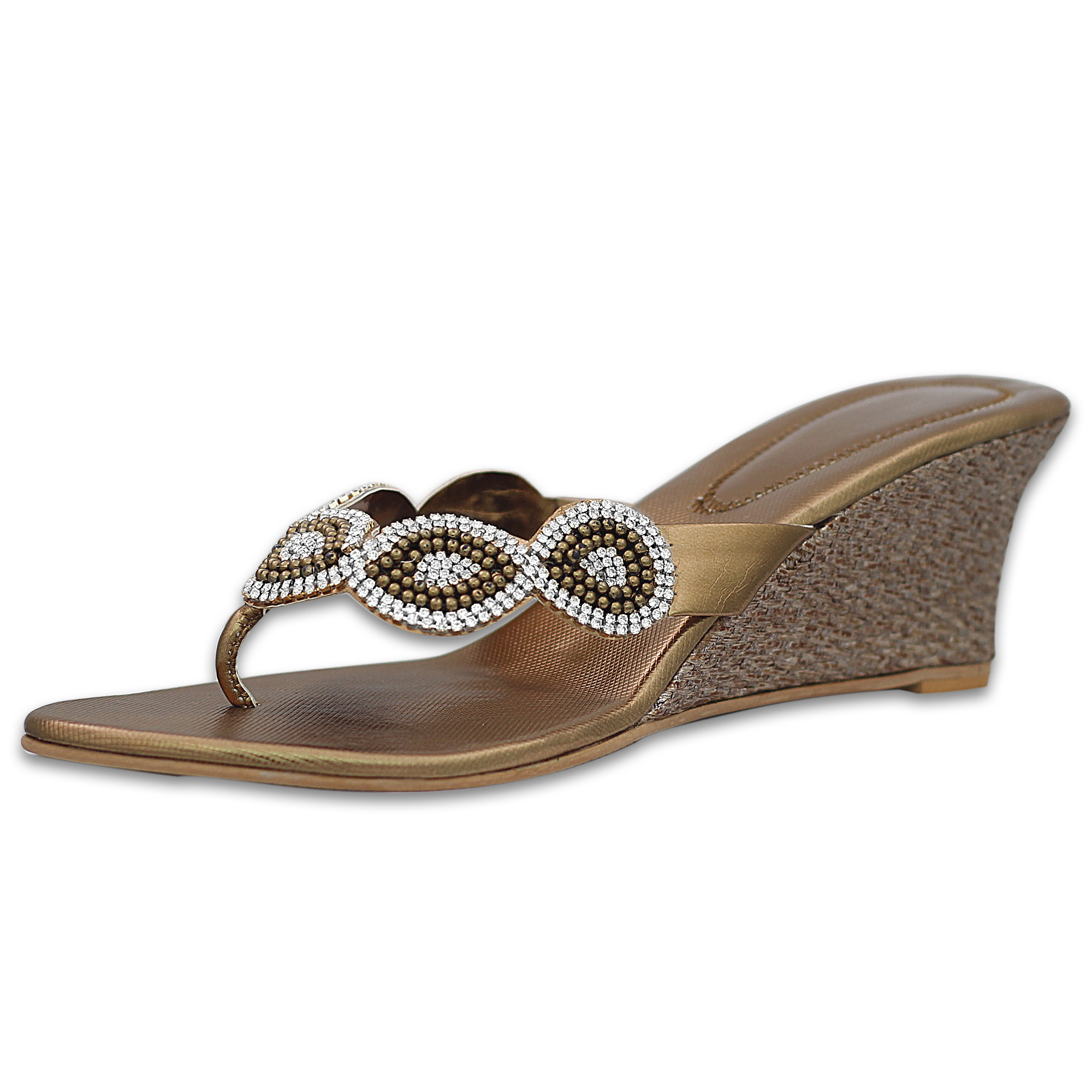 Handmade Designer Golden Sandal With Crystal