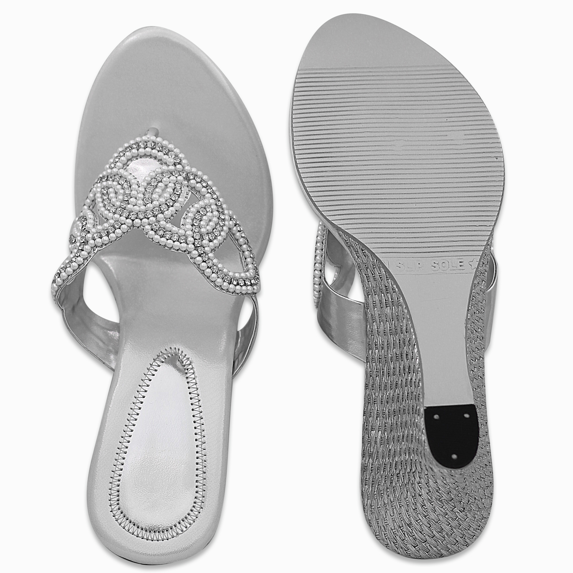 Handmade Designer Silver Sandal With Crystal