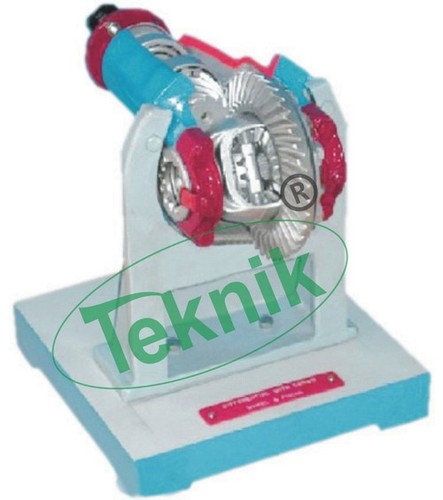 Differential Gear Assembly Actual Cut Section - Dissected Model Mounted on Wooden Base, Ideal for Automobile Engineering Applications