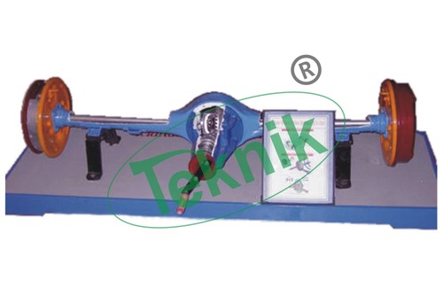 Rear Axial Assembly - MS/SS Material, Sectioned Differential Unit | Automobile Engineering Model, Heavy Wooden Base