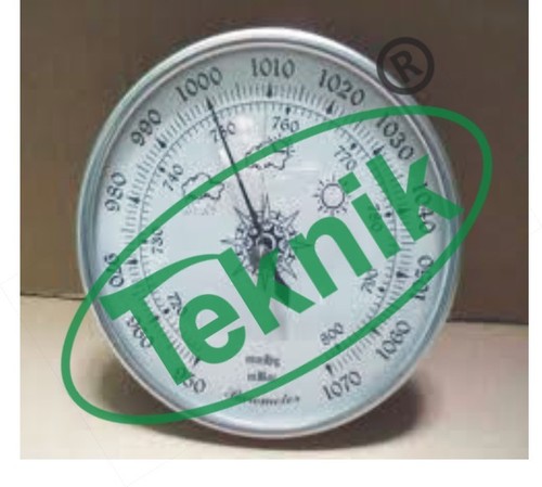Aneroid Barometer - Wooden Case with Metal Dial, Mercury Pressure Equivalents in English & Millibar Scales, Suspension Hook and Stationary Hand for Weather Study