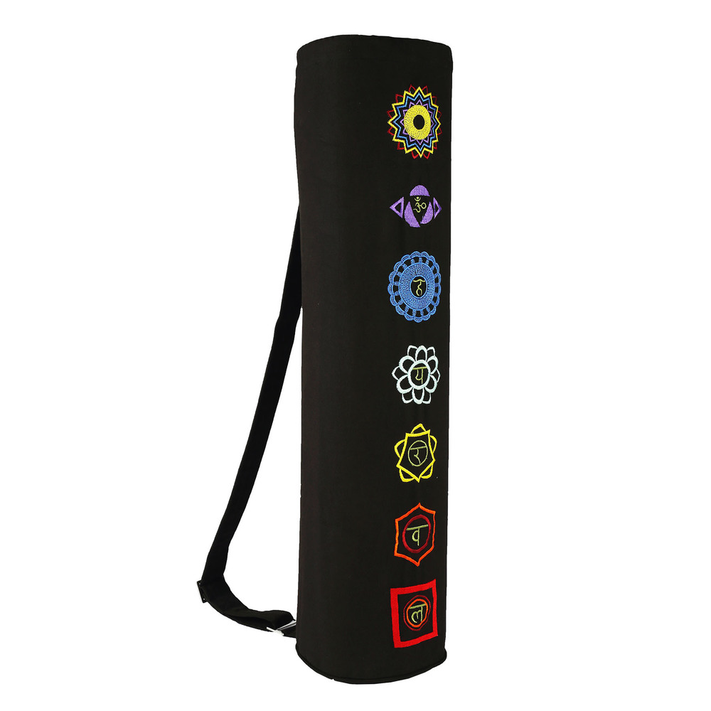 Seven Chakra Drawstring Bag - Cotton Canvas 75x19 Cm, Eco-Friendly Yoga Mat Carrier, Custom Logo Available