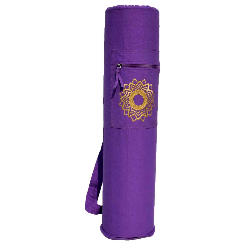 YMB-031 Single Chakra Mat Bag (Drawstring) - Dyed Cotton Canvas, 75x19 cm, Purple | Eco-Friendly, Organic Material, Custom Logo Available