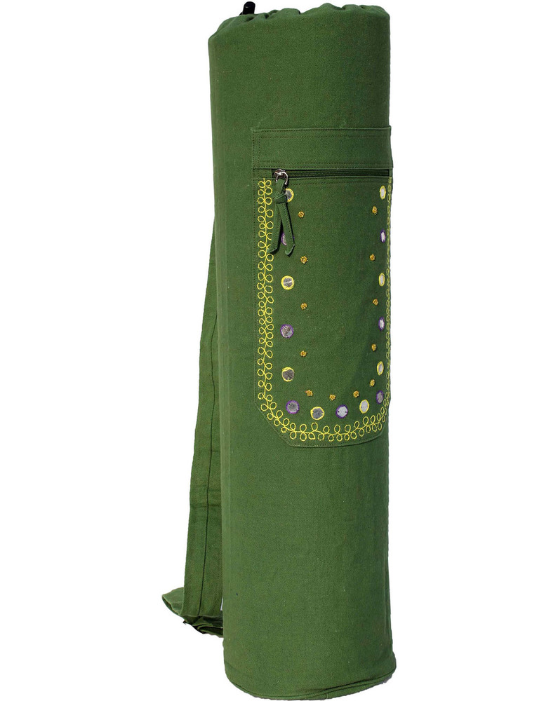 Beadwork Yoga Mat Bag - Dyed Cotton Canvas 75x19 cm | Green, Adjustable Straps, High Durability, Lightweight