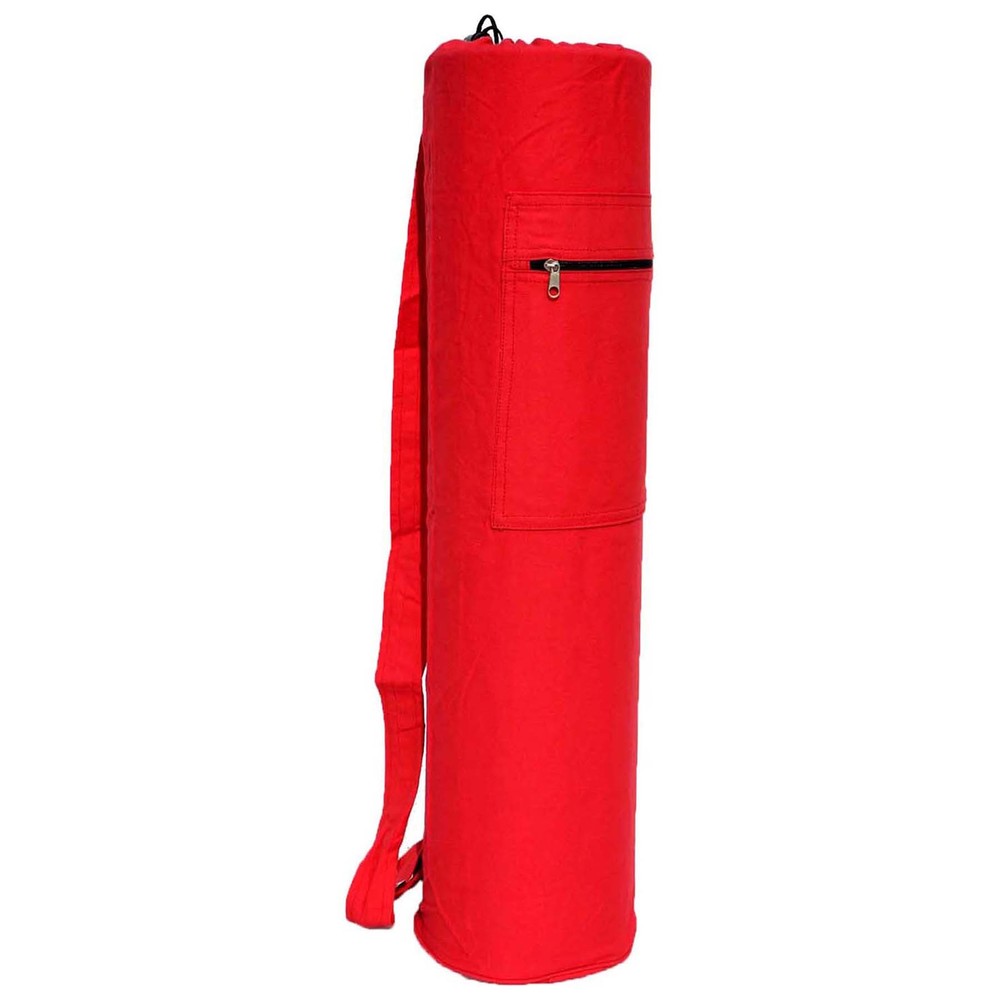 YMB111 Red Solid Mat Bag - Dyed Cotton Canvas Material, 75x19 cm Size, Drawstring Style | Ideal for Yoga Mat Storage, Plain Design