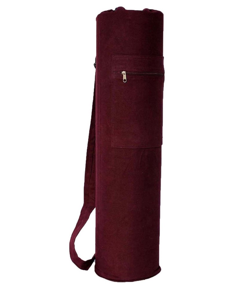 YMB113 Solid Brown Mat Bag - Dyed Cotton Canvas, Size 75x19 cm | Drawstring Design, Lightweight 350 g, Ideal for Yoga Mat Storage